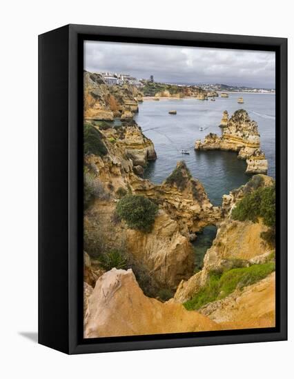 The cliffs and sea stacks of Ponta da Piedade, Algarve, Portugal.-Martin Zwick-Framed Stretched Canvas