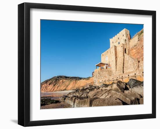 The Clock Tower and cafe, Jacob's Ladder Beach, Sidmouth, Devon, England, United Kingdom, Europe-Jean Brooks-Framed Photographic Print