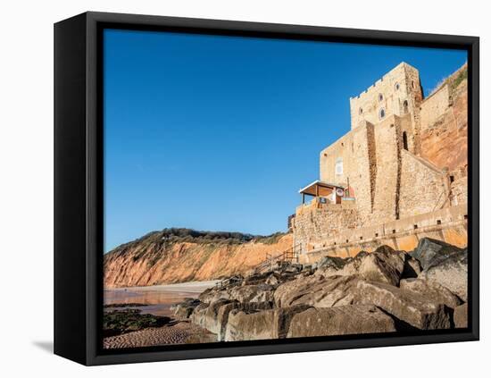 The Clock Tower and cafe, Jacob's Ladder Beach, Sidmouth, Devon, England, United Kingdom, Europe-Jean Brooks-Framed Stretched Canvas