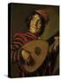 The Clown with the lute.-Frans Hals-Stretched Canvas