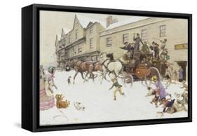 The Coach has arrived!-Cecil Aldin-Framed Stretched Canvas