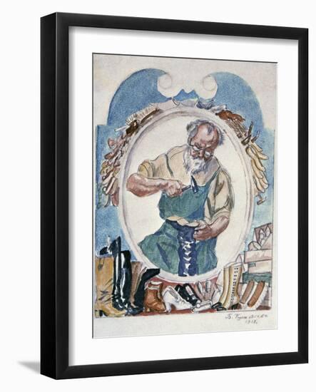 The Cobbler, 1918-Boris Mikhajlovich Kustodiev-Framed Giclee Print