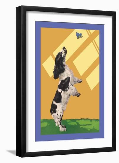 The Cocker Spaniel Sees a Butterfly-Diana Thorne-Framed Art Print