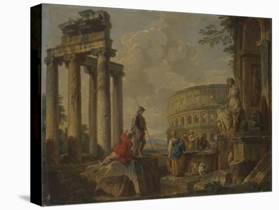 The Coliseum Amongst Roman Ruins, c.1730-Giovanni Paolo Pannini or Panini-Stretched Canvas