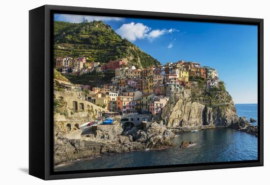 The Colorful Village of Manarola, Cinque Terre, Liguria, Italy-Stefano Politi Markovina-Framed Stretched Canvas