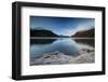 The colorful woods and snowy peaks are reflected in Lake Sils at daw, Maloja, Canton of Graubunden,-Roberto Moiola-Framed Photographic Print