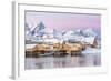 The Colors of Dawn Frame the Fishermen's Houses Surrounded by Frozen Sea, Sakrisoy, Reine-Roberto Moiola-Framed Photographic Print