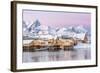 The Colors of Dawn Frame the Fishermen's Houses Surrounded by Frozen Sea, Sakrisoy, Reine-Roberto Moiola-Framed Photographic Print