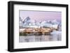 The Colors of Dawn Frame the Fishermen's Houses Surrounded by Frozen Sea, Sakrisoy, Reine-Roberto Moiola-Framed Photographic Print