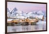 The Colors of Dawn Frame the Fishermen's Houses Surrounded by Frozen Sea, Sakrisoy, Reine-Roberto Moiola-Framed Photographic Print