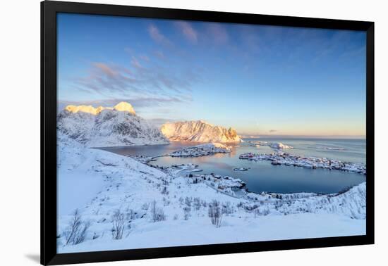 The Colors of Dawn Frame the Fishing Villages Surrounded by Snowy Peaks, Reine, Nordland-Roberto Moiola-Framed Photographic Print
