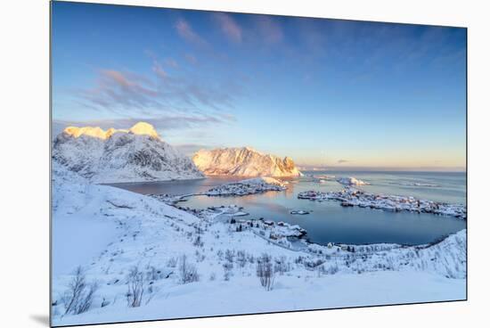 The Colors of Dawn Frame the Fishing Villages Surrounded by Snowy Peaks, Reine, Nordland-Roberto Moiola-Mounted Premium Photographic Print