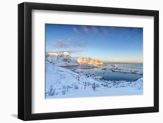 The Colors of Dawn Frame the Fishing Villages Surrounded by Snowy Peaks, Reine, Nordland-Roberto Moiola-Framed Photographic Print