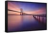 The colors of dawn on  Vasco da Gama Bridge that spans the Tagus River Lisbon Portugal Europe-ClickAlps-Framed Stretched Canvas