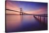 The colors of dawn on  Vasco da Gama Bridge that spans the Tagus River Lisbon Portugal Europe-ClickAlps-Stretched Canvas