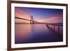 The colors of dawn on  Vasco da Gama Bridge that spans the Tagus River Lisbon Portugal Europe-ClickAlps-Framed Photographic Print