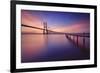 The colors of dawn on  Vasco da Gama Bridge that spans the Tagus River Lisbon Portugal Europe-ClickAlps-Framed Photographic Print