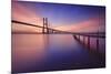 The colors of dawn on  Vasco da Gama Bridge that spans the Tagus River Lisbon Portugal Europe-ClickAlps-Mounted Photographic Print