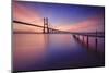 The colors of dawn on  Vasco da Gama Bridge that spans the Tagus River Lisbon Portugal Europe-ClickAlps-Mounted Photographic Print