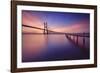 The colors of dawn on  Vasco da Gama Bridge that spans the Tagus River Lisbon Portugal Europe-ClickAlps-Framed Photographic Print