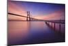 The colors of dawn on  Vasco da Gama Bridge that spans the Tagus River Lisbon Portugal Europe-ClickAlps-Mounted Photographic Print