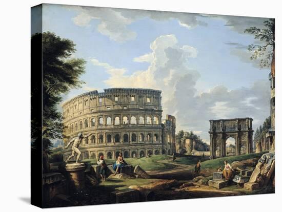The Colosseum and the Arch of Constantine-Giovanni Paolo Pannini-Stretched Canvas