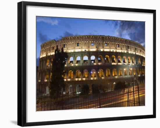 The Colosseum at Night with Traffic Trails, Rome, Lazio, Italy-Christian Kober-Framed Photographic Print