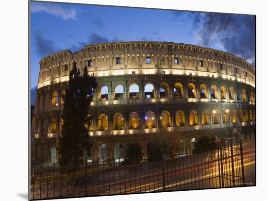 The Colosseum at Night with Traffic Trails, Rome, Lazio, Italy-Christian Kober-Mounted Photographic Print