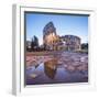 The Colosseum (Flavian Amphitheatre), UNESCO World Heritage Site, reflected in a puddle at dusk, Ro-Roberto Moiola-Framed Photographic Print