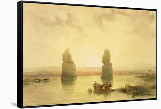The Colossi of Memnon, at Thebes, During the Inundation, from "Egypt and Nubia," Vol.1-David Roberts-Framed Stretched Canvas