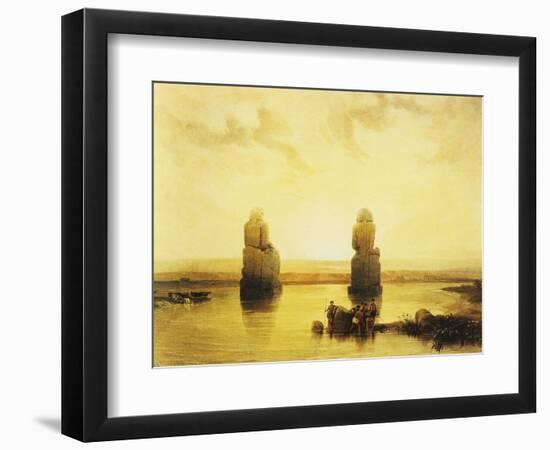 The Colossi of Memnon During the Flood, Left Bank of the Nile, Lithograph, 1838-9-David Roberts-Framed Giclee Print