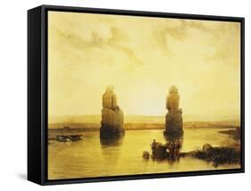 The Colossi of Memnon During the Flood, Left Bank of the Nile, Lithograph, 1838-9-David Roberts-Framed Stretched Canvas