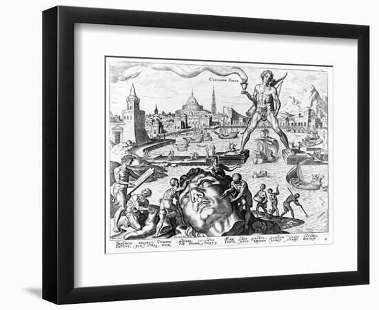 The Colossus of Rhodes (Engraving)-Maerten van Heemskerck-Framed Premium Giclee Print