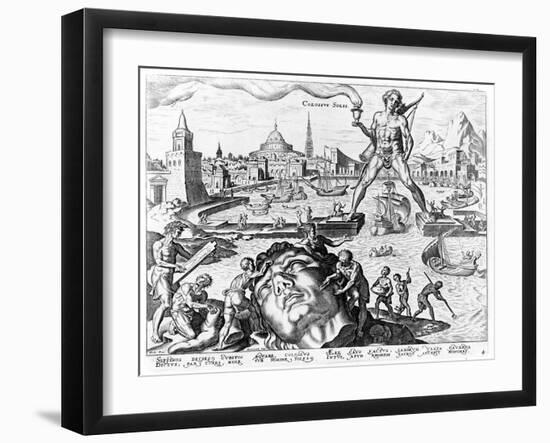 The Colossus of Rhodes (Engraving)-Maerten van Heemskerck-Framed Giclee Print