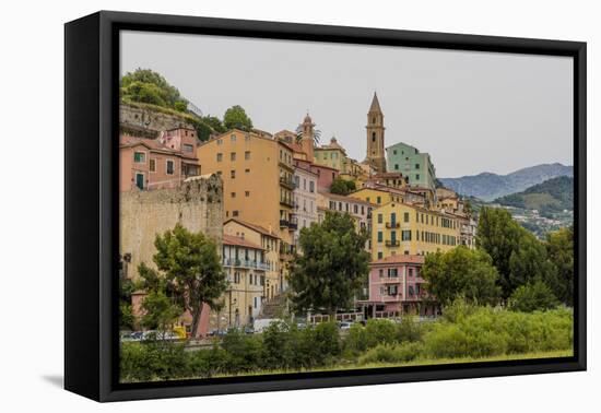 The colourful buildings in Ventimiglia, Liguria, Italy-Chris Mouyiaris-Framed Stretched Canvas