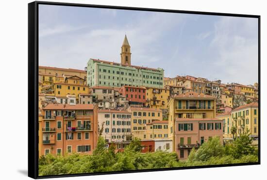 The colourful buildings in Ventimiglia, Liguria, Italy-Chris Mouyiaris-Framed Stretched Canvas