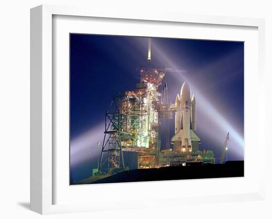 The Columbia on Launch Pad Prior to First Launch of 30 Year Space Shuttle Program, Apr 12, 1981-null-Framed Photo