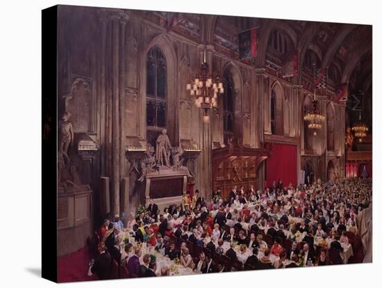 The Commonwealth Prime Ministers Banquet, Guildhall, 1969 (Oil on Canvas)-Terence Cuneo-Stretched Canvas