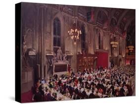 The Commonwealth Prime Ministers Banquet, Guildhall, 1969 (Oil on Canvas)-Terence Cuneo-Stretched Canvas