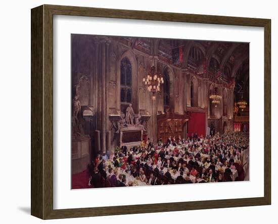 The Commonwealth Prime Ministers Banquet, Guildhall, 1969 (Oil on Canvas)-Terence Cuneo-Framed Giclee Print