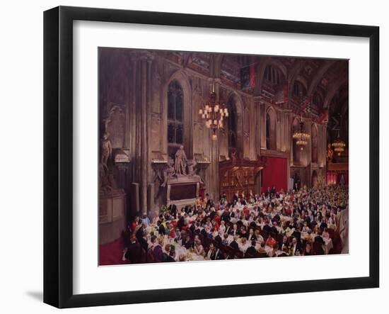 The Commonwealth Prime Ministers Banquet, Guildhall, 1969 (Oil on Canvas)-Terence Cuneo-Framed Giclee Print