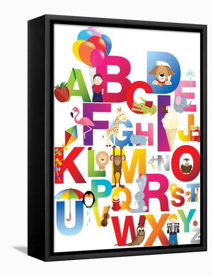 The Complete Childrens English Alphabet Spelt out with Different Fun Cartoon Animals and Toys-barney boogles-Framed Stretched Canvas