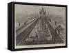 The Completion of the Tower Bridge, Putting the Finishing Touches-Henri Lanos-Framed Stretched Canvas