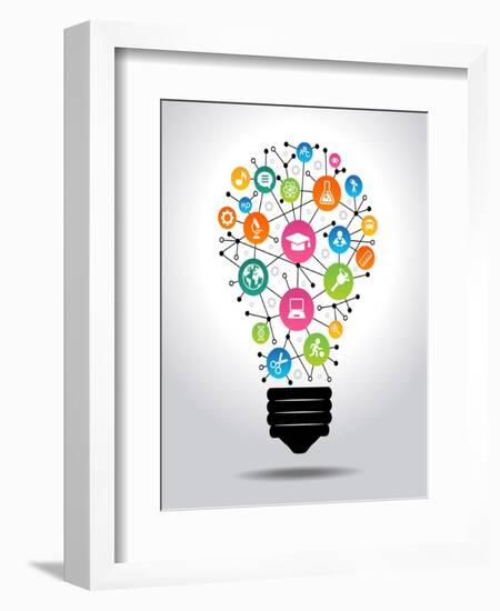 The Concept of Effective Education. Light Bulb with Colorful Education Icon. File is Saved in Ai10-VLADGRIN-Framed Art Print