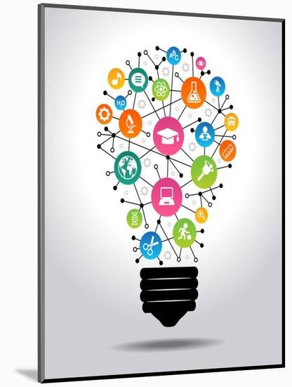 The Concept of Effective Education. Light Bulb with Colorful Education Icon. File is Saved in Ai10-VLADGRIN-Mounted Art Print