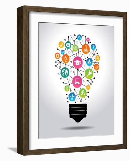 The Concept of Effective Education. Light Bulb with Colorful Education Icon. File is Saved in Ai10-VLADGRIN-Framed Art Print