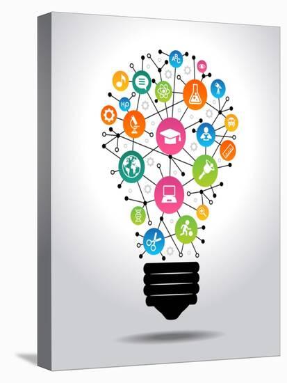 The Concept of Effective Education. Light Bulb with Colorful Education Icon. File is Saved in Ai10-VLADGRIN-Stretched Canvas