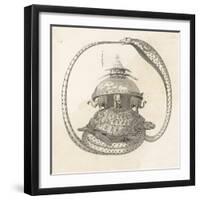 The Concept of the Universe: The Cosmic Turtle Featuring a Snake (Cobra) and Elephants-null-Framed Art Print