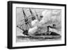 The Confederate Ironclad 'Merrimac' Sinking the USS Cumberland, 1862-null-Framed Giclee Print