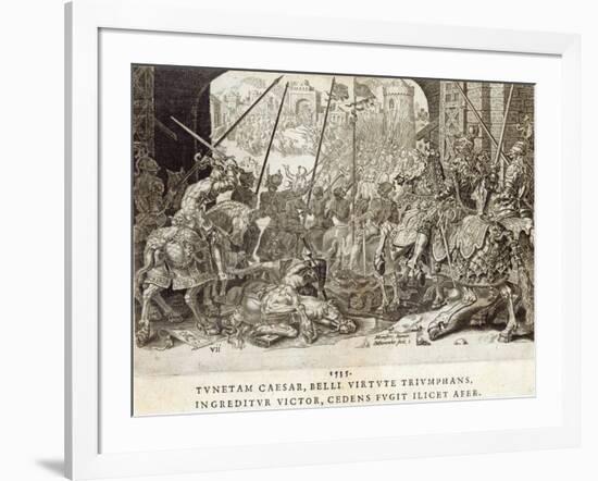 The Conquest of Tunis in 1535, Plate 7 from 'The Military Achievements of Emperor Charles V',…-Maarten van Heemskerck-Framed Giclee Print